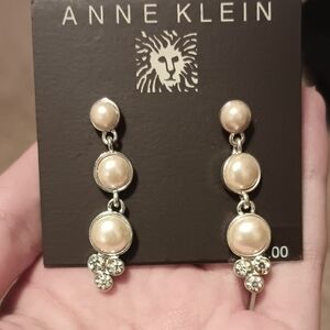 Anne Klein Silver Cream Linear Drop Earrings